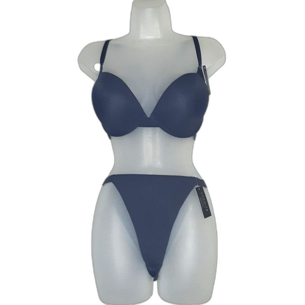 Youmita 36C Evening Blue Push Up Bra and Large Seamless  Hi-Leg Panty NWT